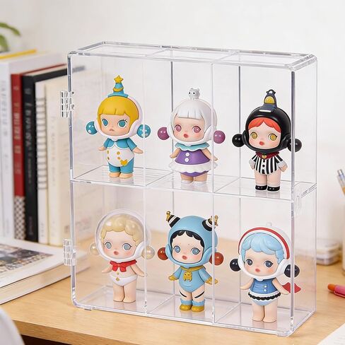 حافظة عرض من الأكريليك الشفاف مكونة من 6 أقسام مع باب يُغلق بالإطباق - واجهة عرض منظم لسطح المكتب لشخصيات ودمى قابلة للتجميع مقاس 4 بوصات - مقاومة للغبار، الحجم: 7.87 × 7.48 × 2.36 بوصة in Kuwait