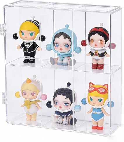 حافظة عرض من الأكريليك الشفاف مكونة من 6 أقسام مع باب يُغلق بالإطباق - واجهة عرض منظم لسطح المكتب لشخصيات ودمى قابلة للتجميع مقاس 4 بوصات - مقاومة للغبار، الحجم: 7.87 × 7.48 × 2.36 بوصة in Kuwait