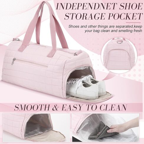 Pink Dance Bag Gifts for Young Girls Quilted Duffel Weekender Dance Gym Travel Bag with Shoe Compartment Puffer Tote Quilted Hospital Labor Storage Tote for Women in Saudi Arabia