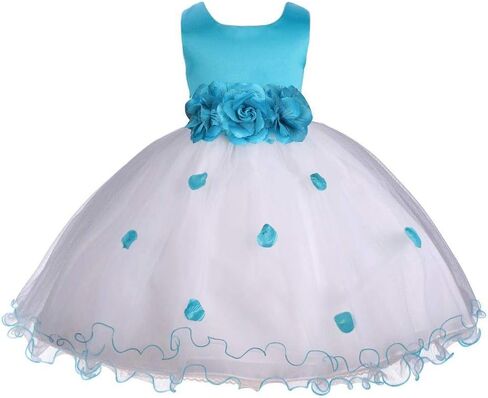 Pink Promise Flower Petals Ruffled Tulle Wedding Party Girl Princess Dress in Saudi Arabia