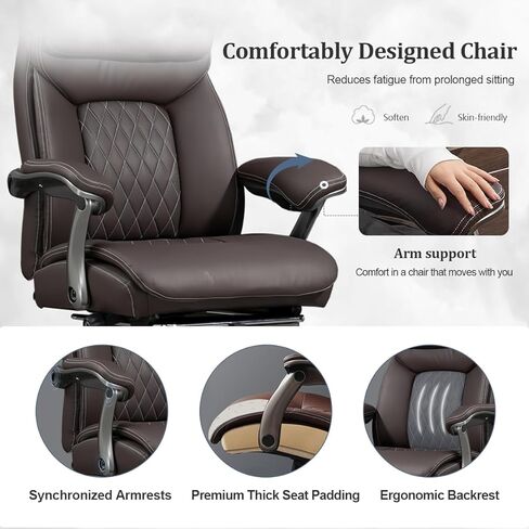 كرسي مكتب كبير وطويل، كرسي مكتب تنفيذي ذو مقعد واسع مع دعم قطني ومسند للرأس، كرسي مكتب مريح للخدمة الشاقة بوزن 600 رطل، كرسي جلدي فاخر مع مسند للساقين in Kuwait