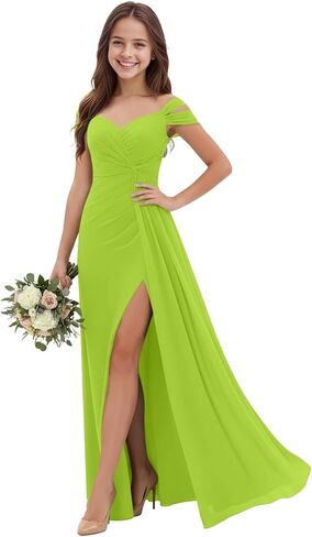 Off Shoulder Junior Bridesmaid Dresses Pleated Chiffon Flower Girl Dress for Wedding V-Neck Girls Formal Dresses in Saudi Arabia