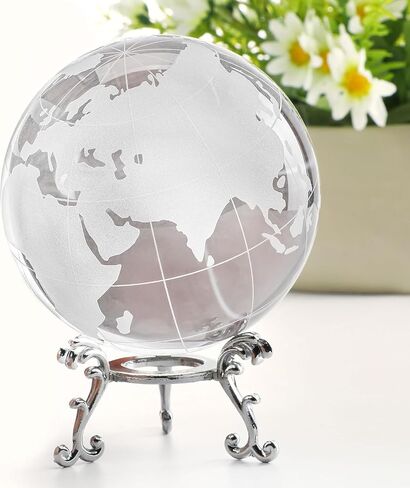 80mm Crystal Earth Globe Ball with Stand World Map Glass Sphere Desk Office Home Decor Gift Globe Paperweight Unique Gift for Kids in Kuwait