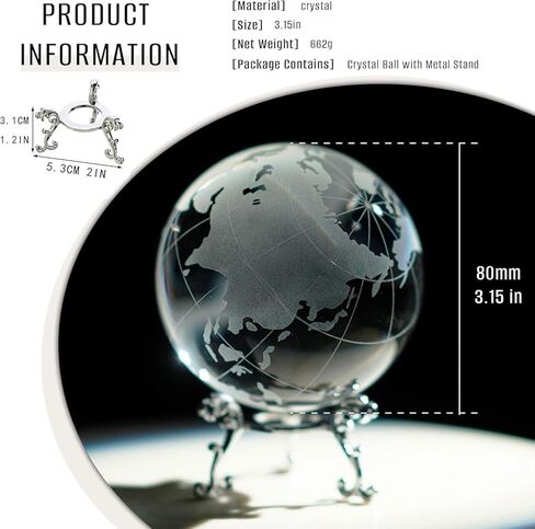 80mm Crystal Earth Globe Ball with Stand World Map Glass Sphere Desk Office Home Decor Gift Globe Paperweight Unique Gift for Kids in Kuwait