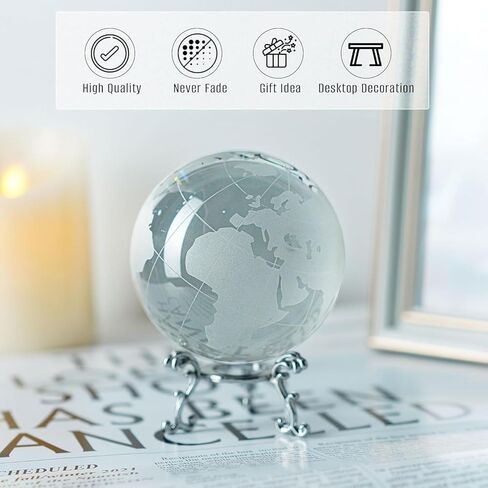 80mm Crystal Earth Globe Ball with Stand World Map Glass Sphere Desk Office Home Decor Gift Globe Paperweight Unique Gift for Kids in Kuwait