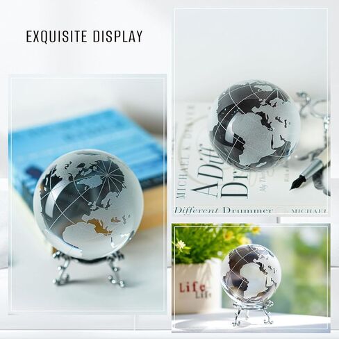 80mm Crystal Earth Globe Ball with Stand World Map Glass Sphere Desk Office Home Decor Gift Globe Paperweight Unique Gift for Kids in Kuwait