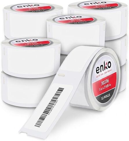 enKo Compatible for Dymo 30336 Labels (1" x 2-1/8") - 24 Rolls | 12,000 Labels for Dymo LabelWriter 450 Turbo Printer and 4XL - Blank White Direct Thermal Address, Shipping and Barcode Labels in Kuwait