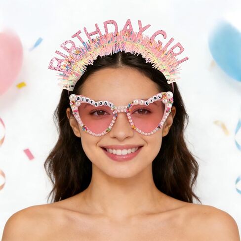 مجموعة نظارات شمسية من SuPoo لعيد الميلاد للفتيات ووشاح الرأس، إكسسوارات عيد ميلاد وردية للنساء والفتيات اللامعة تاج عيد ميلاد ووشاح هدية لتزيين الحفلات، نظارات ممتعة in Kuwait