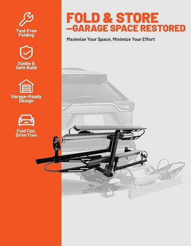 Bike Rack for Car - 2 Hitch Mount Ebike Rack with Ramp, Electric Bicycle Carrier Folding Platform E Bike Racks for Truck SUV RV Trailer, Mountain Bikes fit up to 5" Fat Tire, 200lbs Capacity in Saudi Arabia