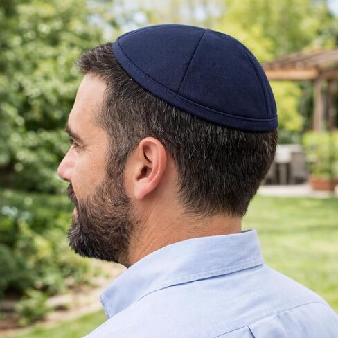 Kippah for Men, Kids, Navy Blue Standard, Flat, Tall, Classic Colored Kippot Matte with Trim, Elegant Everyday Yarmulke Set in Saudi Arabia