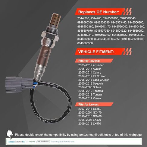 استبدال مستشعر الأكسجين لـ 234-4260، مستشعر O2 مستشعر 1، مستشعر 2، 4 أسلاك ساخنة، OEM مناسب مباشرة متوافق مع Toyota Camry/Tundra/Tacoma/4Runner/Avalon، Lexus ES350/GX460/GX470/LX470/LX570 in Saudi Arabia