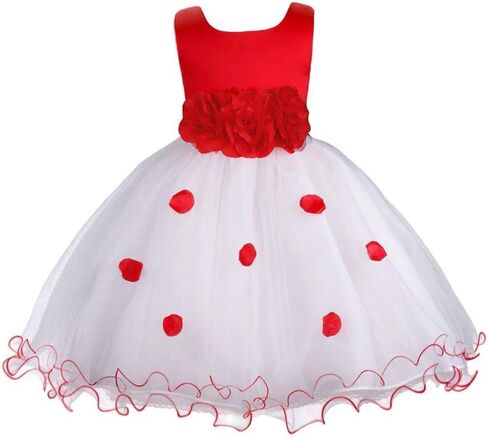 Pink Promise Flower Petals Ruffled Tulle Wedding Party Girl Princess Dress in Saudi Arabia