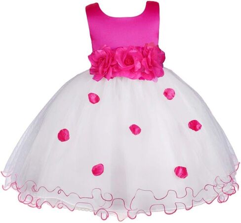 Pink Promise Flower Petals Ruffled Tulle Wedding Party Girl Princess Dress in Saudi Arabia