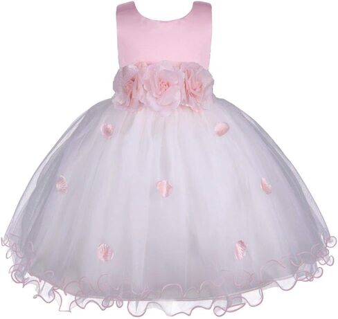 Pink Promise Flower Petals Ruffled Tulle Wedding Party Girl Princess Dress in Saudi Arabia