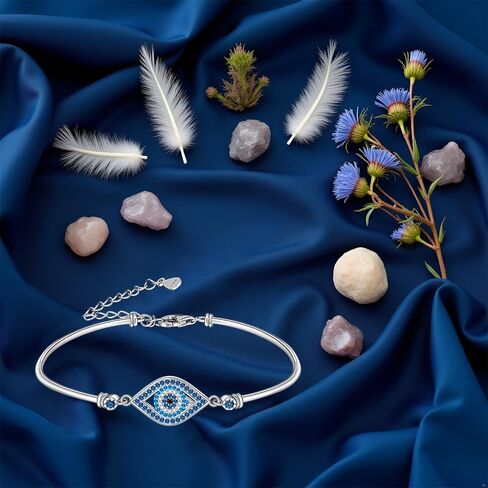 Evil Eye Bracelets for Women 925 Sterling Silver Greek Blue Evil Eye Bracelet for Protection Gifts Good Lucky Adjustable Chain Charm Jewelry in Saudi Arabia
