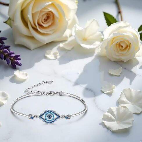 Evil Eye Bracelets for Women 925 Sterling Silver Greek Blue Evil Eye Bracelet for Protection Gifts Good Lucky Adjustable Chain Charm Jewelry in Saudi Arabia