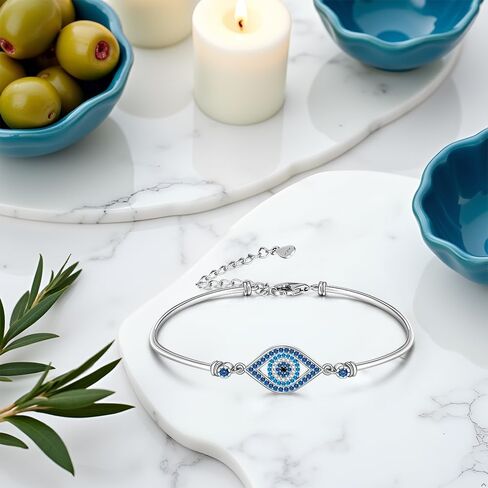 Evil Eye Bracelets for Women 925 Sterling Silver Greek Blue Evil Eye Bracelet for Protection Gifts Good Lucky Adjustable Chain Charm Jewelry in Saudi Arabia