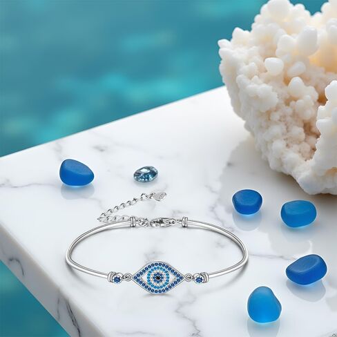 Evil Eye Bracelets for Women 925 Sterling Silver Greek Blue Evil Eye Bracelet for Protection Gifts Good Lucky Adjustable Chain Charm Jewelry in Saudi Arabia