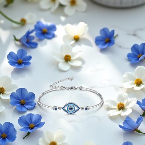 Evil Eye Bracelets for Women 925 Sterling Silver Greek Blue Evil Eye Bracelet for Protection Gifts Good Lucky Adjustable Chain Charm Jewelry in Saudi Arabia