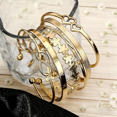 Gold Bangle Bracelet, 6 Pcs Layer Stackable Cuff Bracelet Set, 14K Gold Plated Dainty Layered Chain for Women (Gold) in Saudi Arabia