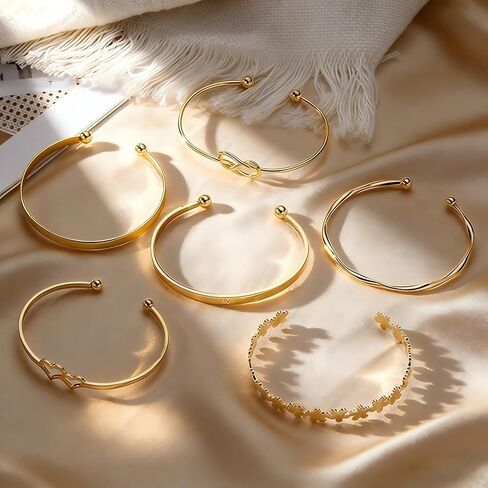 Gold Bangle Bracelet, 6 Pcs Layer Stackable Cuff Bracelet Set, 14K Gold Plated Dainty Layered Chain for Women (Gold) in Saudi Arabia
