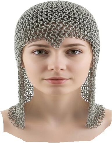 Butted Chainmail Coif Hood, Medieval Aluminum Silver Chainmail Coif Armor Costume Wearable Adult Replica Costumes Armour, 9MM Round Butted Rings, Anodized Finish in Saudi Arabia
