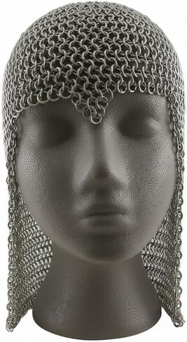 Butted Chainmail Coif Hood, Medieval Aluminum Silver Chainmail Coif Armor Costume Wearable Adult Replica Costumes Armour, 9MM Round Butted Rings, Anodized Finish in Saudi Arabia
