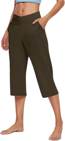Capri Pants for Women Capris Leggings with Pockets Stretch High Waist Wide Leg Workout Yoga Athletic Cropped Pant in Saudi Arabia