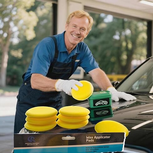 وسادات لوضع المكياج من الألياف الدقيقة مقاس 4 بوصات، أداة وضع شمع السيارة، باللون الأصفر، 8 عبوات بدون ضغط وتلميع إسفنجي للسيارة والحمام وتنظيف الجلود والتلميع الدقيق in Kuwait