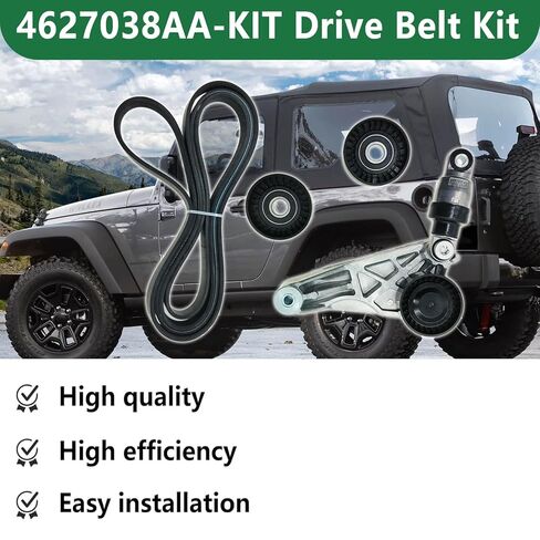 Drive Belt Kit with Tensioner & Idler Pulley Compatible with Wrangler 2012-2017, Wrangler JK 3.6L V6 2018, Replace 4627038AA 4627038AA-KIT 4627038AAKIT in Saudi Arabia