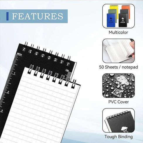 Waterproof Personal Organizers Notebook(3In x 5In), 50 Sheets Pocket Size Notepad with Top-Spiral and Scale Lines, Steno Note Pads for Outdoor Activities Recording, Black in Saudi Arabia