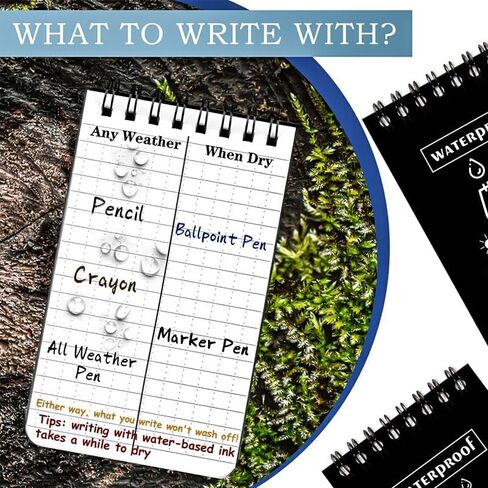 Waterproof Personal Organizers Notebook(3In x 5In), 50 Sheets Pocket Size Notepad with Top-Spiral and Scale Lines, Steno Note Pads for Outdoor Activities Recording, Black in Saudi Arabia