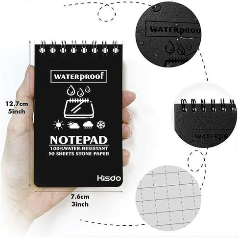 Waterproof Personal Organizers Notebook(3In x 5In), 50 Sheets Pocket Size Notepad with Top-Spiral and Scale Lines, Steno Note Pads for Outdoor Activities Recording, Black in Saudi Arabia