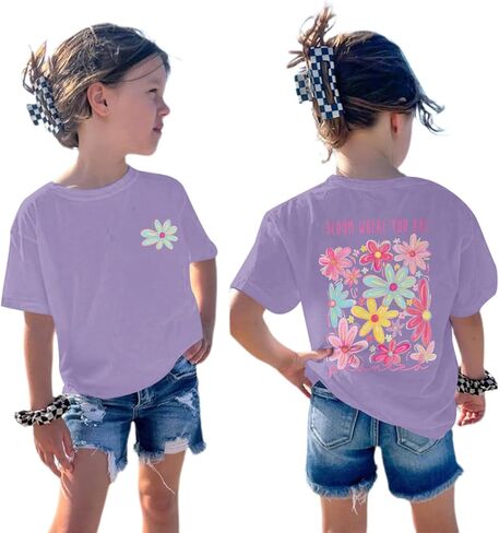 Girls Christian Flower Graphic Tees Cute Aesthetic Floral Shirts Kids Positive T Shirts Inspirational Preppy Tops in Kuwait