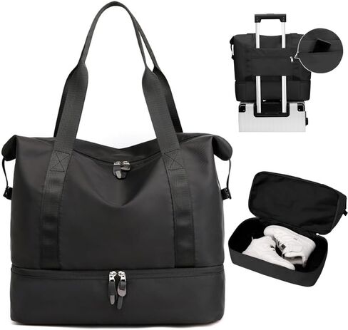 Japard 2 WAY Gym Small Bag for Women with Shoe Compartment, Waterproof Travel Duffel, Large Carry-On Tote with Wet Pocket & Luggage Sleeve, Sports Workout Bag (Black) in Saudi Arabia
