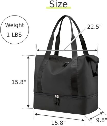 Japard 2 WAY Gym Small Bag for Women with Shoe Compartment, Waterproof Travel Duffel, Large Carry-On Tote with Wet Pocket & Luggage Sleeve, Sports Workout Bag (Black) in Saudi Arabia