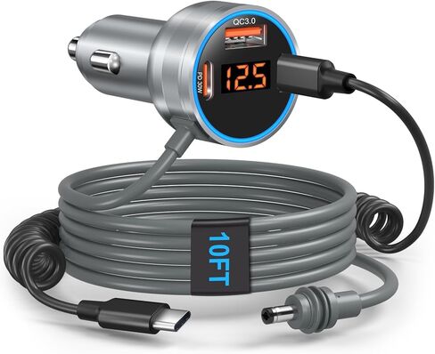 Starlink Mini Cable 10FT، Bangfun 4 in1 Starlink Mini Car Charger 12V DC كابل الطاقة + 60W محول ولاعة سجائر السيارة 12V-24V مع عرض الجهد USB C PD 30W+QC 3.0 منافذ USB للسيارة RVS والشاحنات in Kuwait