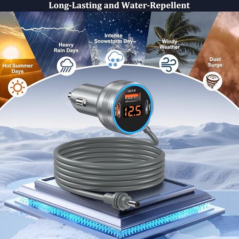 Starlink Mini Cable 10FT، Bangfun 4 in1 Starlink Mini Car Charger 12V DC كابل الطاقة + 60W محول ولاعة سجائر السيارة 12V-24V مع عرض الجهد USB C PD 30W+QC 3.0 منافذ USB للسيارة RVS والشاحنات in Kuwait