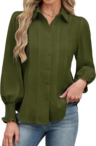 بلوزات شيفون مكبلة من AGSEEM للنساء قمصان كاجوال أنيقة بأزرار للأسفل وأكمام طويلة قطع علوية للعمل in Kuwait