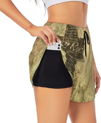 Women's Workout Shorts 2 in 1 Christian Bible Verse The Lord is My Rock Print Running Athletic Gym Shorts in Saudi Arabia