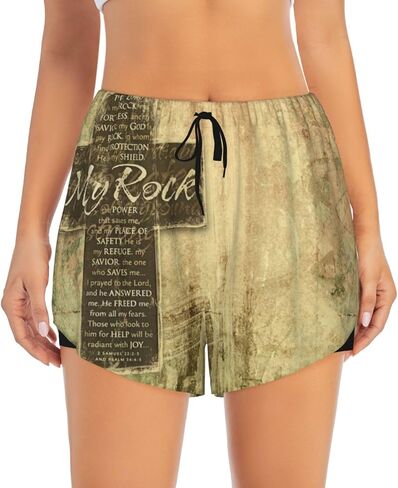 Women's Workout Shorts 2 in 1 Christian Bible Verse The Lord is My Rock Print Running Athletic Gym Shorts in Saudi Arabia