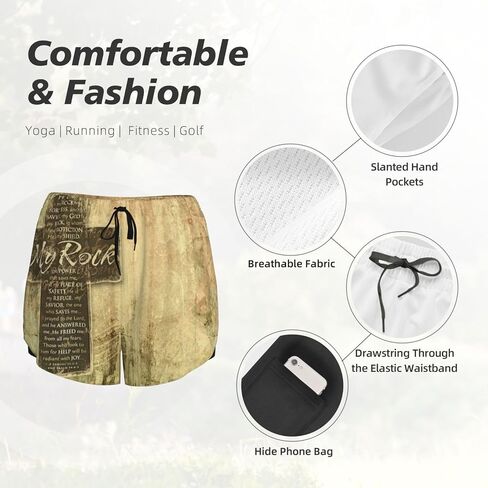 Women's Workout Shorts 2 in 1 Christian Bible Verse The Lord is My Rock Print Running Athletic Gym Shorts in Saudi Arabia