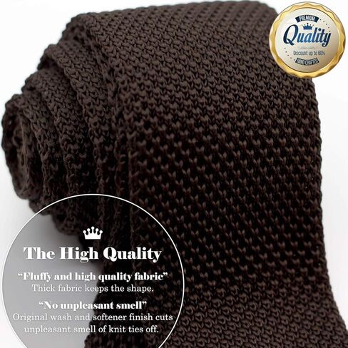 Men's Pointed Knit Tie Necktie Width 2.75 inches Washable Solid Color Dark Brown in Kuwait