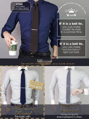 Men's Pointed Knit Tie Necktie Width 2.75 inches Washable Solid Color Dark Brown in Kuwait