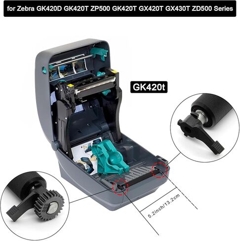 أسطوانة بديلة لطابعة النقل الحراري Zebra GK420D GX420D ZP450 ZP500 ZP505 ZP550، مع محامل وتروس، مطاط متين، P/N:P1027135-039/105934-034 in Kuwait