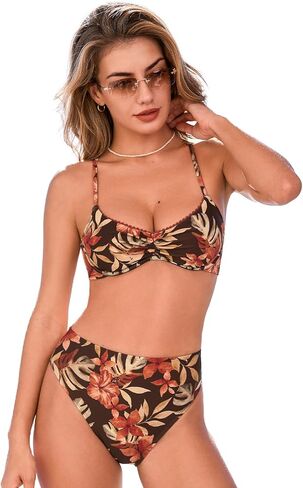 CUPSHE Women's Bikini Set High Waisted Two Piece Swimsuit Underwire Bathing Suit Crisscross Back Self Tie Full Coverage in Saudi Arabia