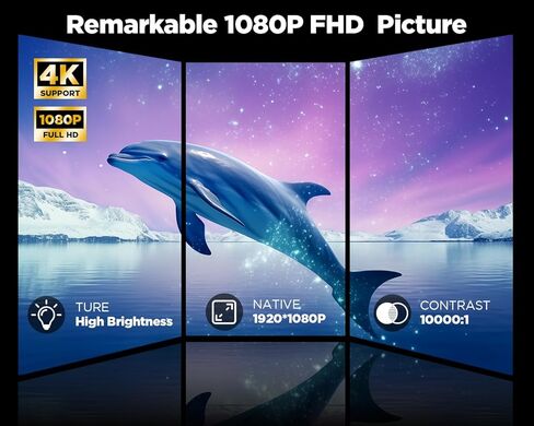 [Auto Focus/Keystone] DBPOWER Projector 4K with 5G WiFi and Bluetooth, 600ANSI FHD Native 1080P Outdoor Movie Projector with 4P4D/PPT/Zoom, Mini Home Projector Compatible w iOS/Android/HDMI/TV Stick in Kuwait