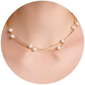 BABEYOND Dainty Pearl Necklaces for Women - 14K Gold Plated Pearl Chain Necklace Delicate Layered Necklaces for Women Trendy Handmade Pearl Necklace for Everyday Jewelry Gifts
