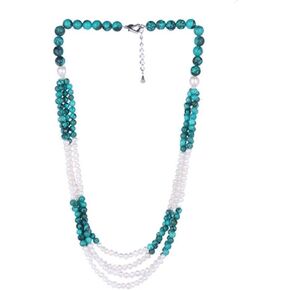 Gem Stone King 15 Inches 3-Row Blue Chrysocolla and Cultured Freshwater Pearls Necklace + 2 Inches Extension