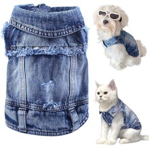 Dog Jean Jacket, Cool and Soft Shirt, Pet Blue Denim Coat, Classic Lapel Vests, Fashion Clothes for Small Medium Dogs Cats L